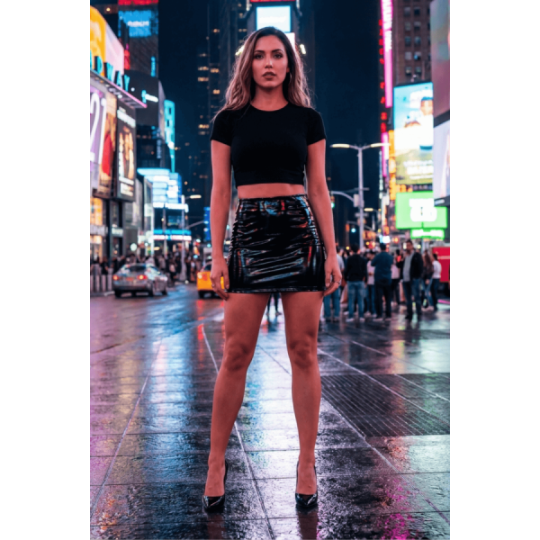 Jupe noire en simili cuir avec zip Lara